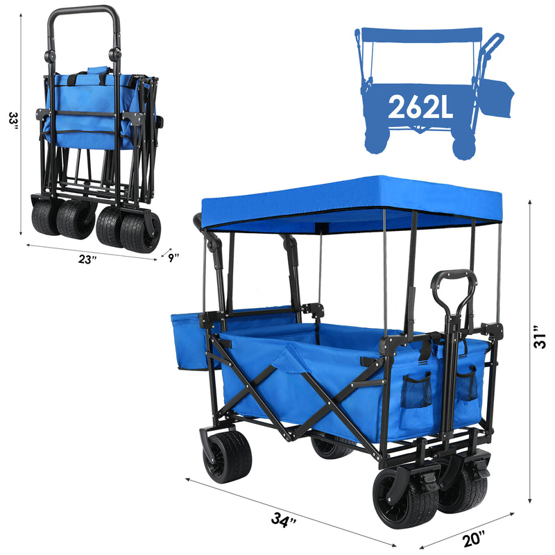 Folding Wagon All-Terrain Wheels Camping Cart with Canopy and Basket
