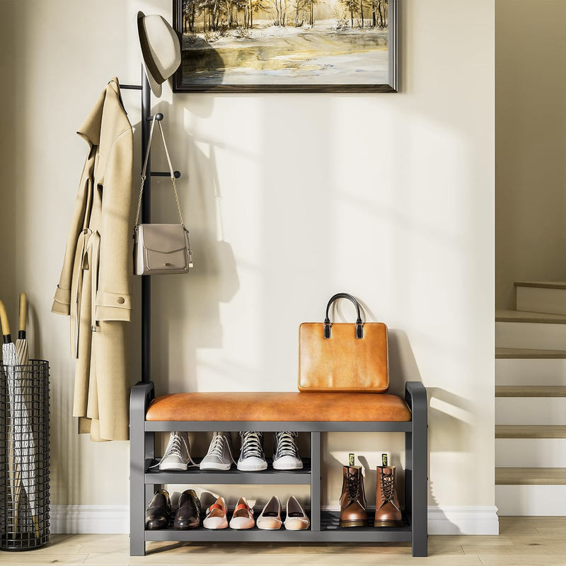 Shoe Bench,Hall Tree, Coat Rack with Bench, Freestanding Coat Rack with Shoe Storage for Entryway, Hallway