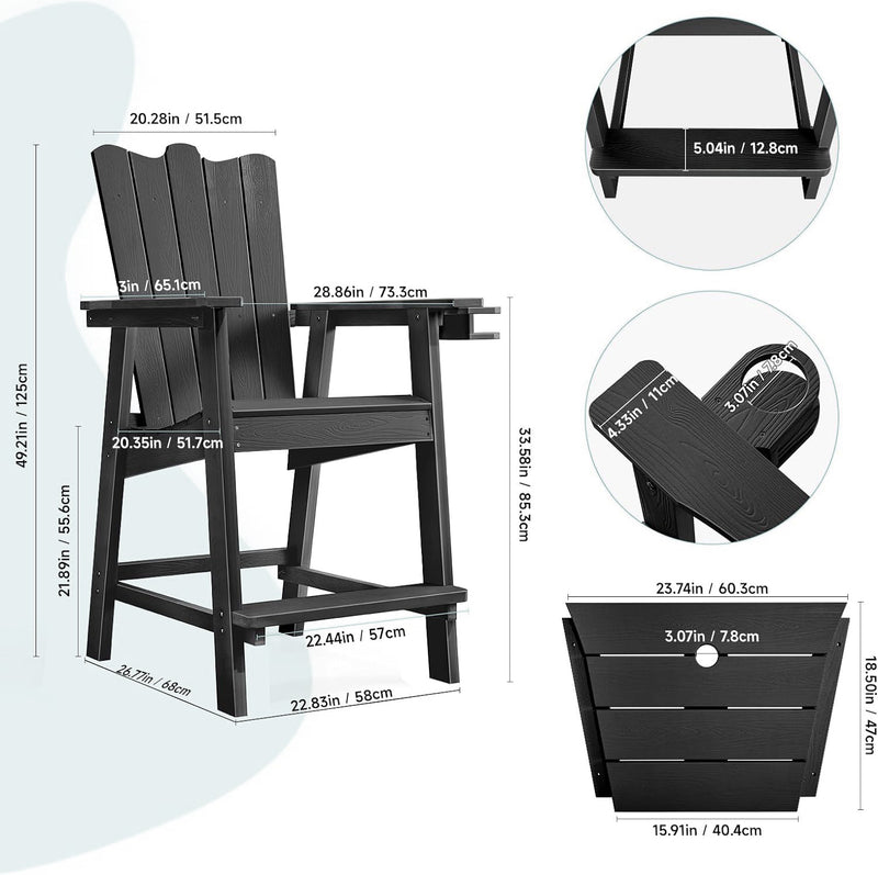 Tall Balcony Chair 2-Piece Set with Removable Connecting,  Outdoor Adirondack Chairs with Cup Holder and Umbrella Hole