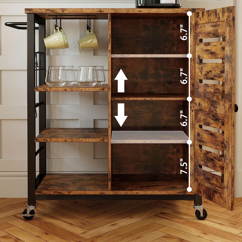 Storage Cabinet with Charging Station and Wheels, 31.5" Kitchen Cart Cabinet with Shelves, Removable Cart Handle Cup Hook