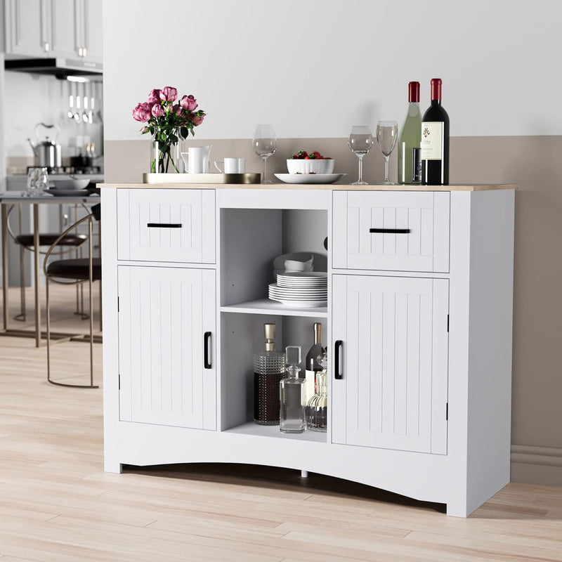 Buffet Storage Cabinet 42.5 inches Kitchen Buffet Table Sideboard with Adjustable Shelves, Accent Coffee Bar Cabinet for Kitchen