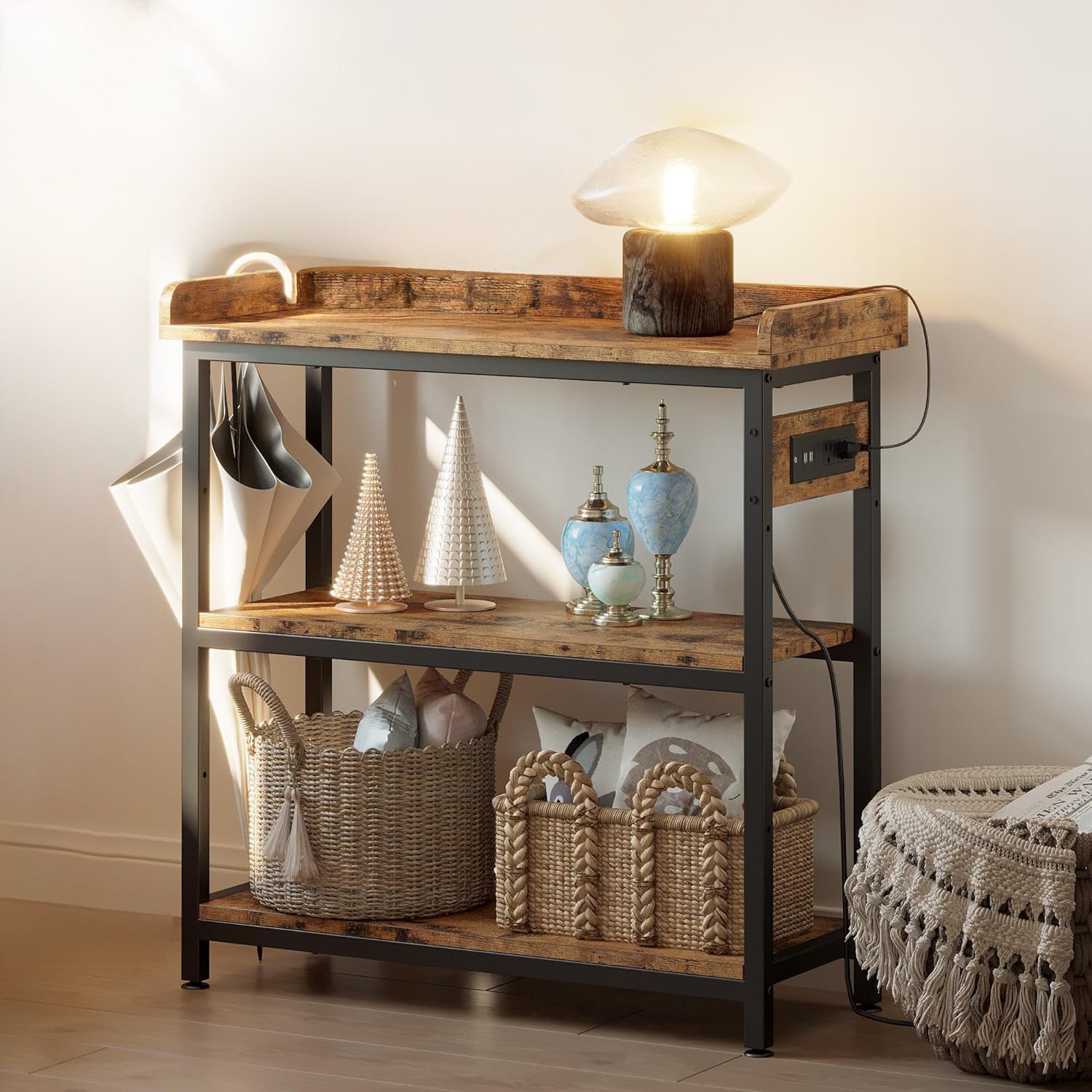 32 Inch Console Table for Entryway, Sofa Table with Electrical Outlet ...