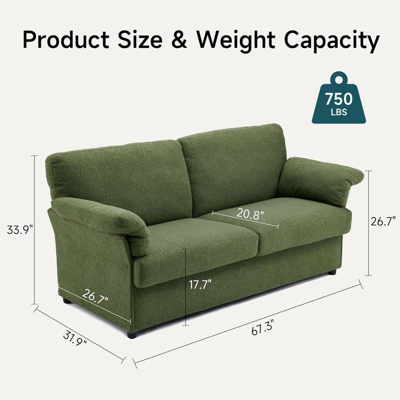 Boucle Couch 67-inch Loveseat Sofa with Storage, Fluffy Armrests