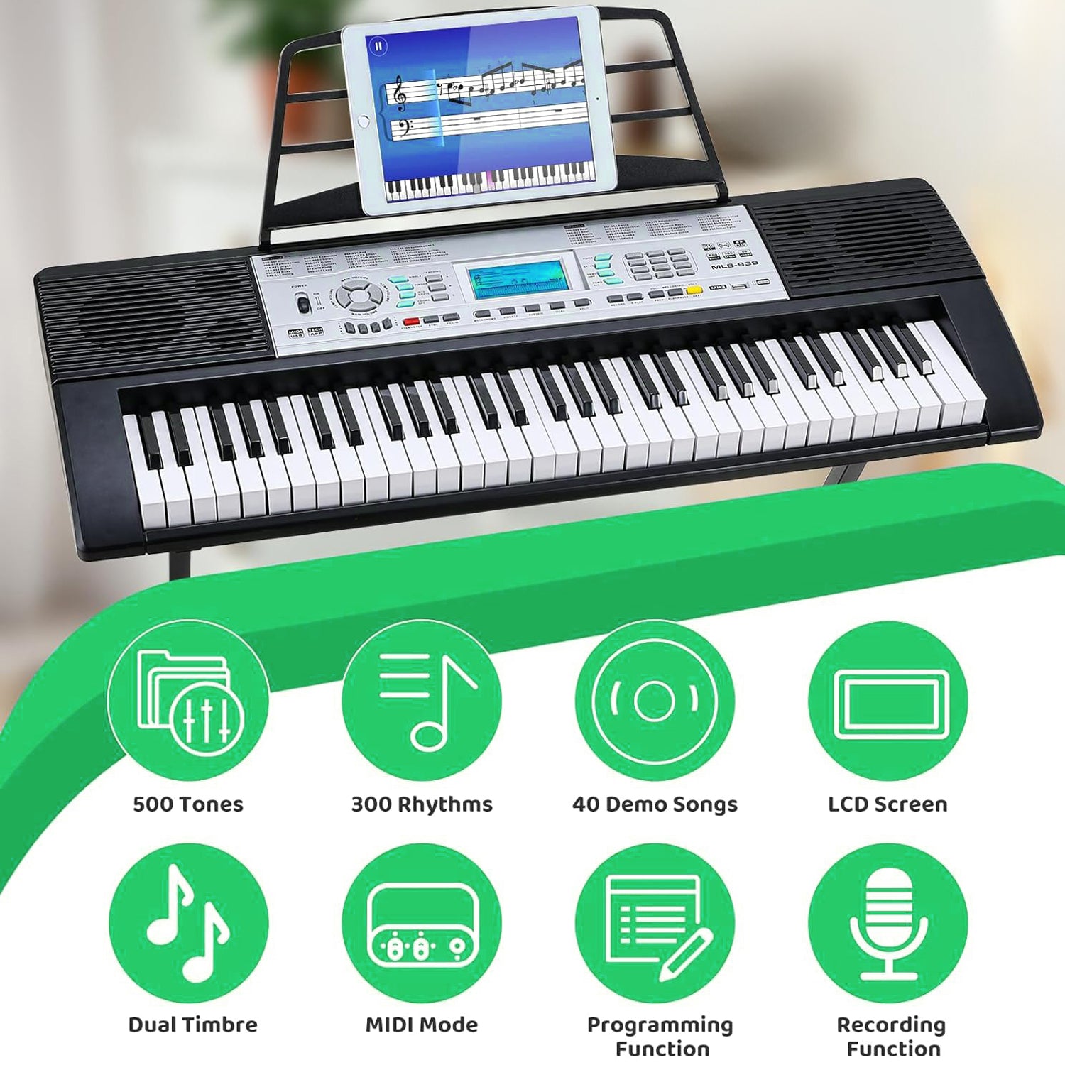 Electric Keyboard Piano 61 Key for Kids with Stand Stool Microphone Built in Speakers and LCD Screen