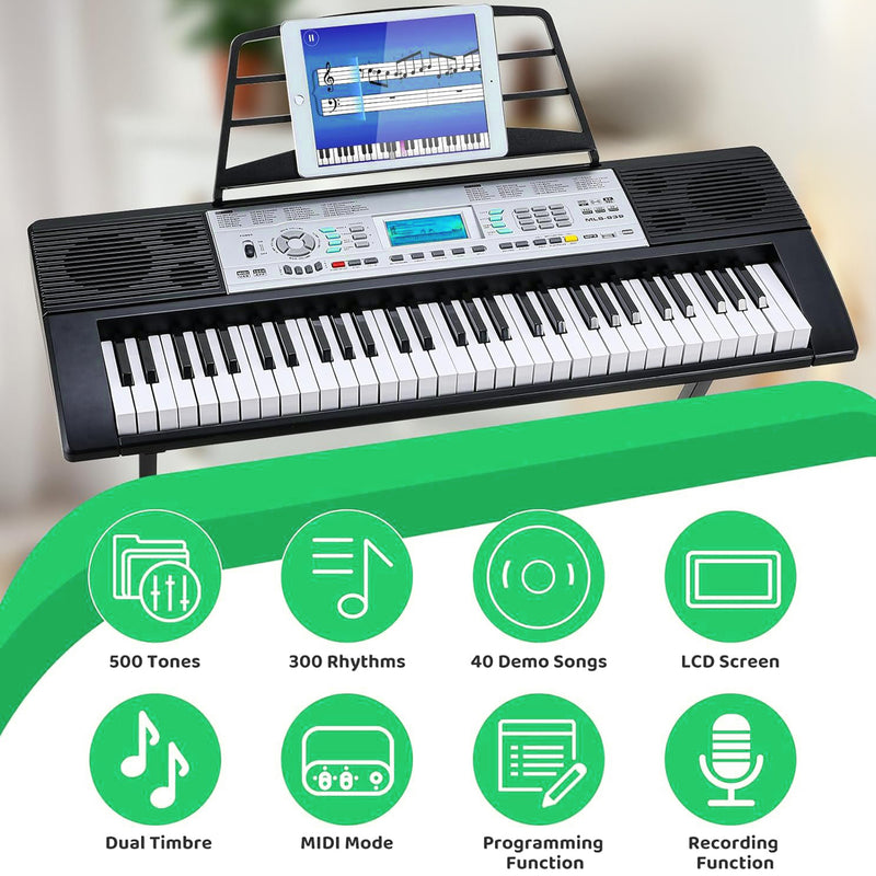 Electric Keyboard Piano 61 Key for Kids with Stand, Stool, Microphone, Built-in Speakers and LCD Screen