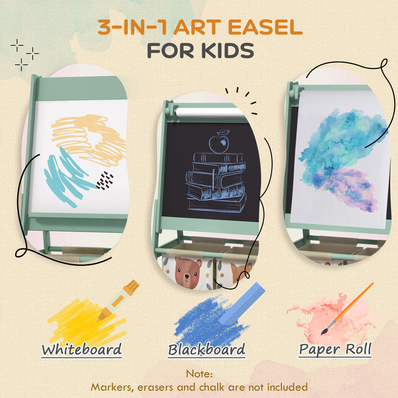 Easel for Kids, 3 in 1 Kids Art Easel with Double Sided Drawing Board and Storage Baskets