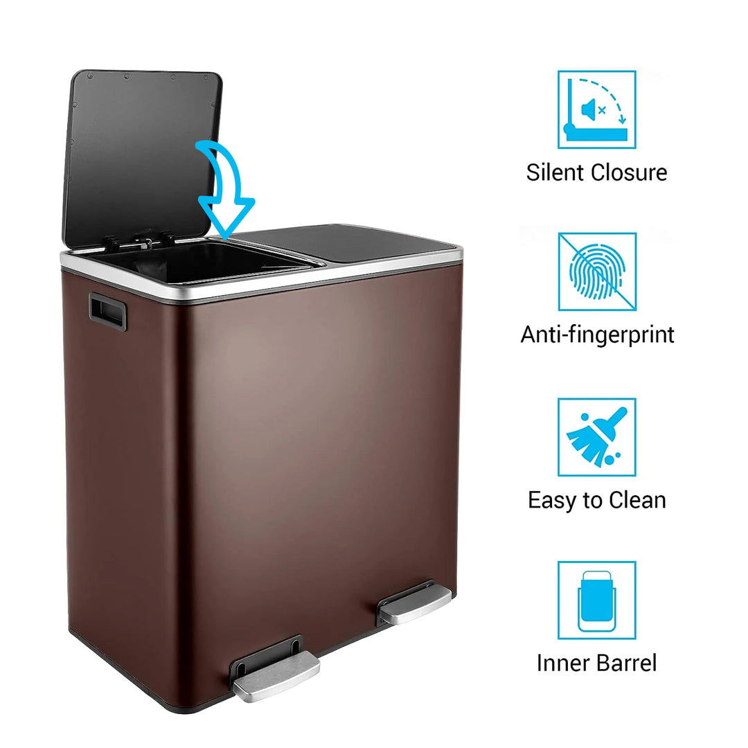 AthLike Stainless Steel Double Compartment Trash Can AthLike 60L Dual ...
