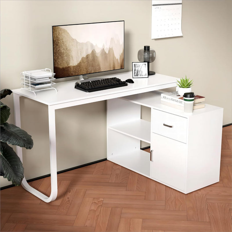 L-Shaped Computer Desk Corner Desk Study Writing Table with Storage Cabinet