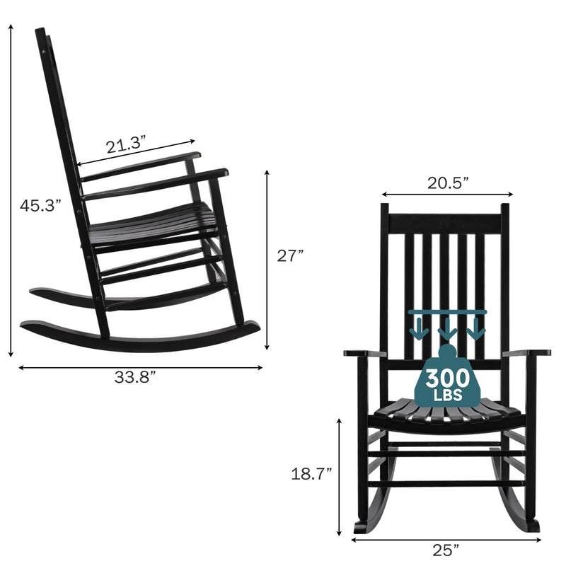 Wooden Rocking Chair Outdoor Porch Rocker with High Back for Garden, Lawn, Balcony, Backyard, Porch-1 Pack