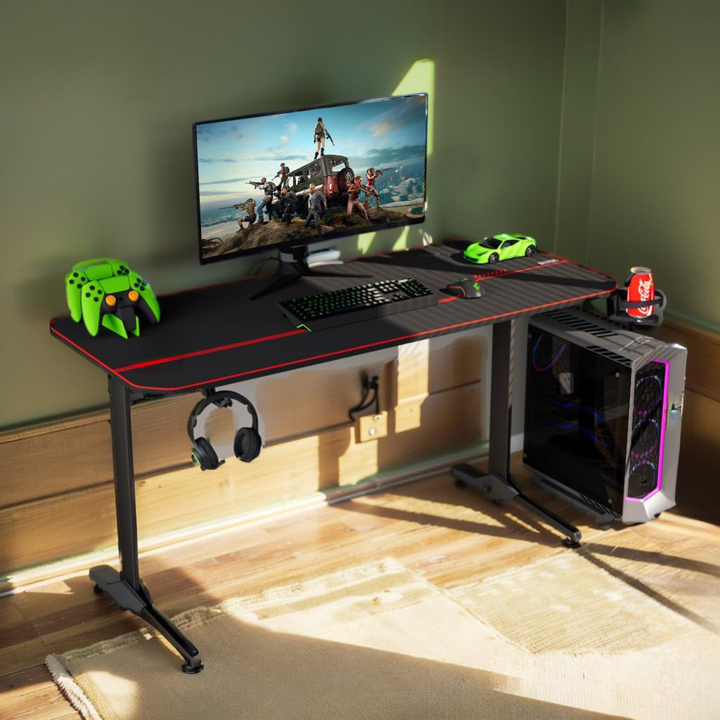 Gaming Desk Home Office Computer Desk 55 Inch with Mouse Pad