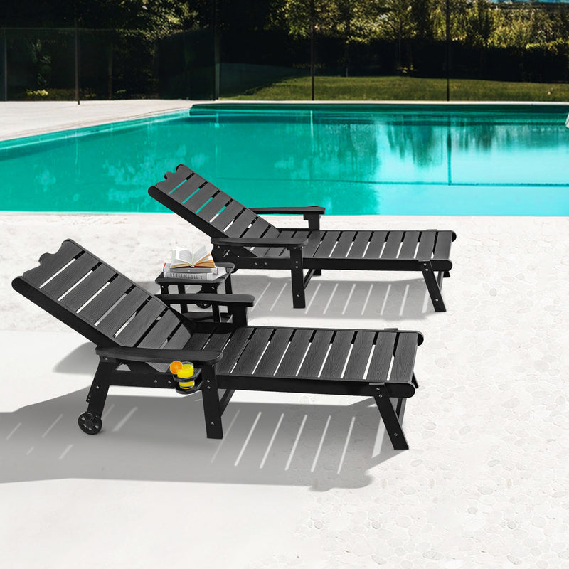 Outdoor Lounge Chair with 5-level Adjustable Backrest, Patio Lounge Chair with Cup Holder