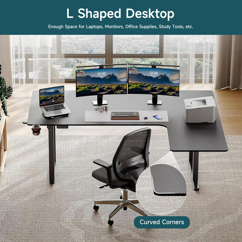 L Shaped Desk Electric Standing Desk with Dual Motors and Memory Controller, 63 x 43 Inch