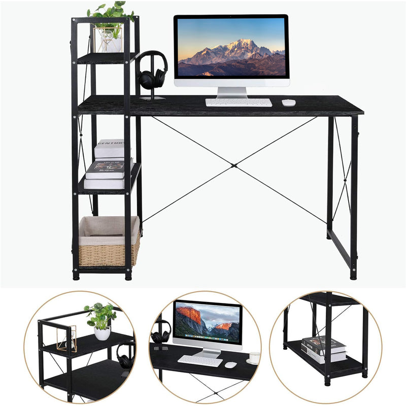 47-inch Computer Desk Writing Study Table with Storage Reversible Bookshelf