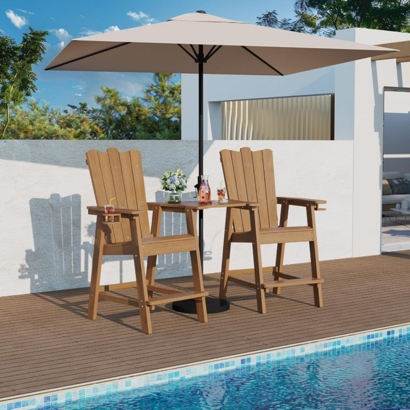 Tall Balcony Chair 2-Piece Set with Removable Connecting,  Outdoor Adirondack Chairs with Cup Holder and Umbrella Hole
