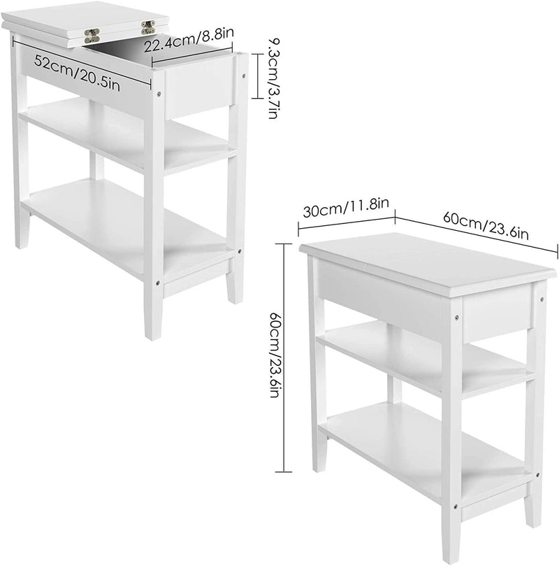 Narrow End Table Side Table With Storage,  Flip Top Sofa Table Bedside Table, 2 Packs
