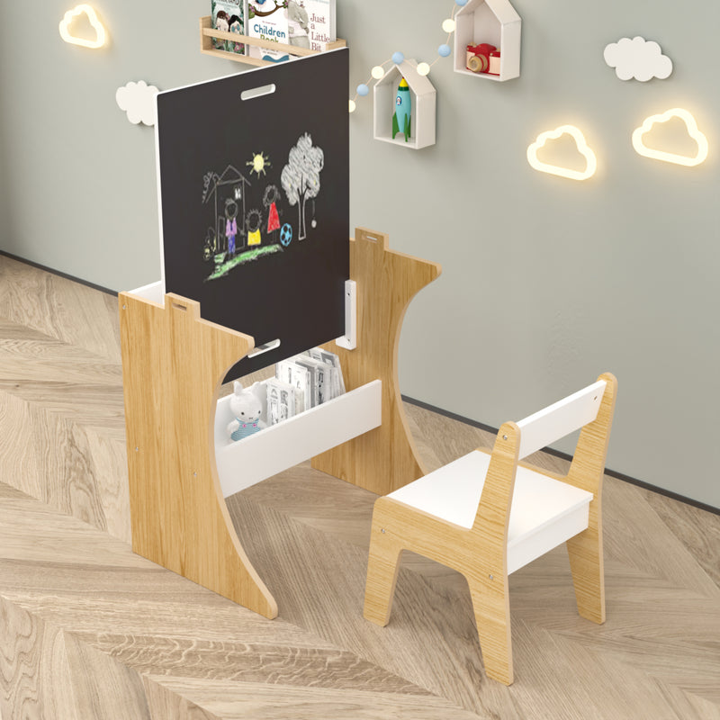 Kids Table and Chair Set, 2 in 1 Kids Activity Table with Reversible Tabletop and Storage Shelf