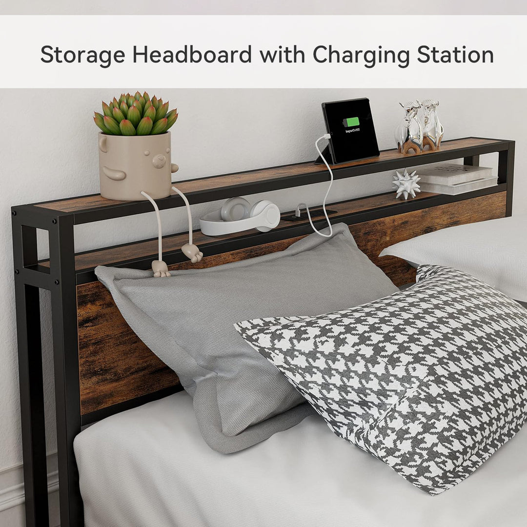 Bed Frame with Storage Headboard Platform Bed with Drawers and