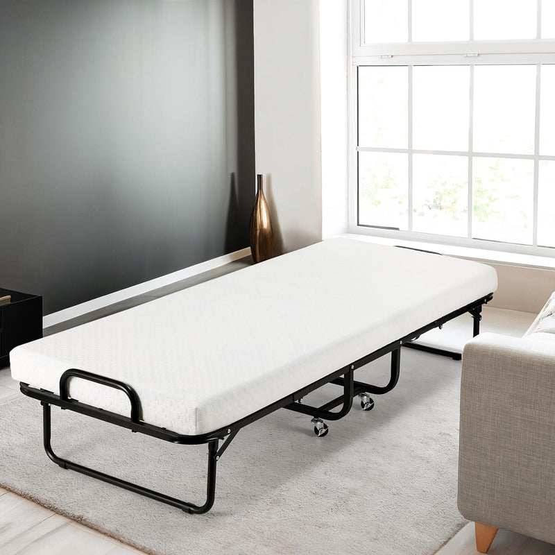 Folding Bed 75" x 31" Portable Rollaway Bed with Mattress, rolling wheels, Dust Proof Cover