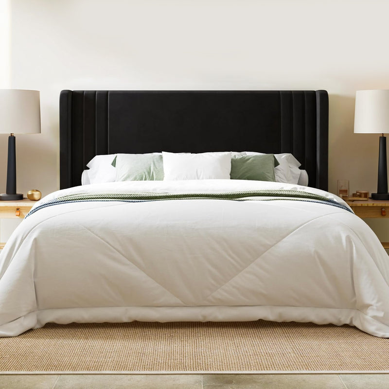 Velvet Platform Bed Frame, Modern Style Bed Frame with Vertical Tufted Wingback Headboard Under Bed Storage