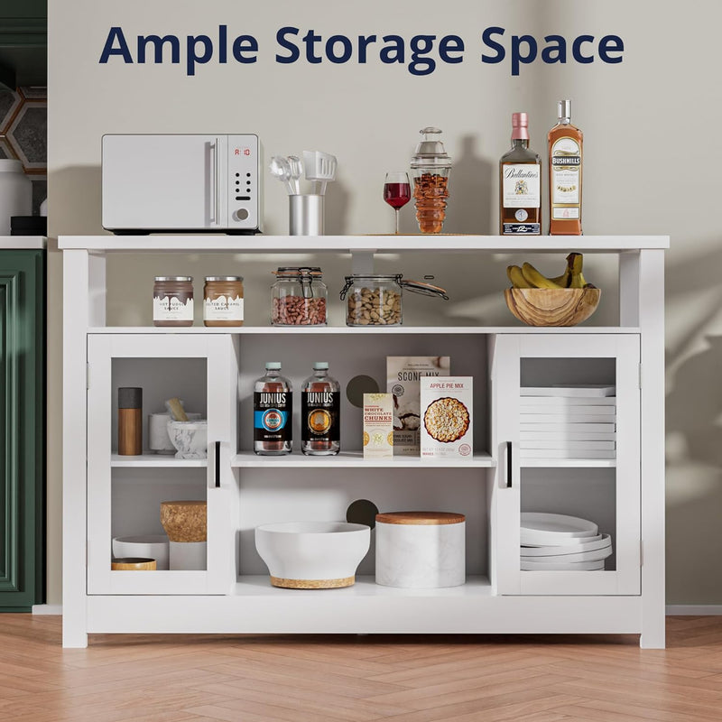 Buffet Sideboard Coffee Bar Cabinet 52 inches Kitchen Buffet Table Sideboard Accent Storage Cabinet with Doors, Glass