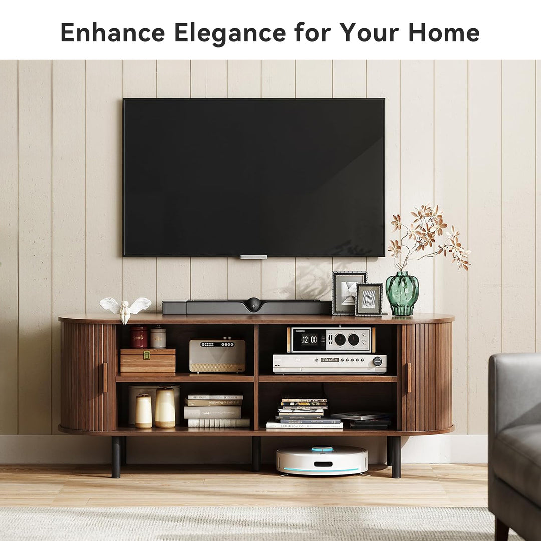 63 Inch TV Stand with Sliding Doors, Entertainment Center with