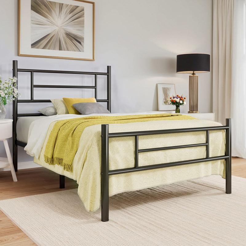 Twin Size Metal Platform Bed Frame with Headboard and Footboard Underbed Storage Strong Metal Slats Support Mattress Foundation, No Box Spring Needed