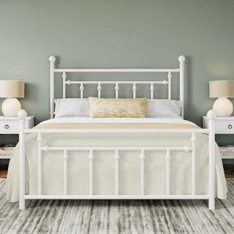 Metal Platform Bed Frame with Victorian Headboard and Footboard,Noise-Free,No Box Spring Required