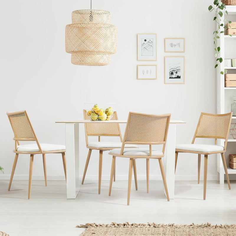 Rattan Dining Chairs Set of 4 with Comfy Sponge Cushions