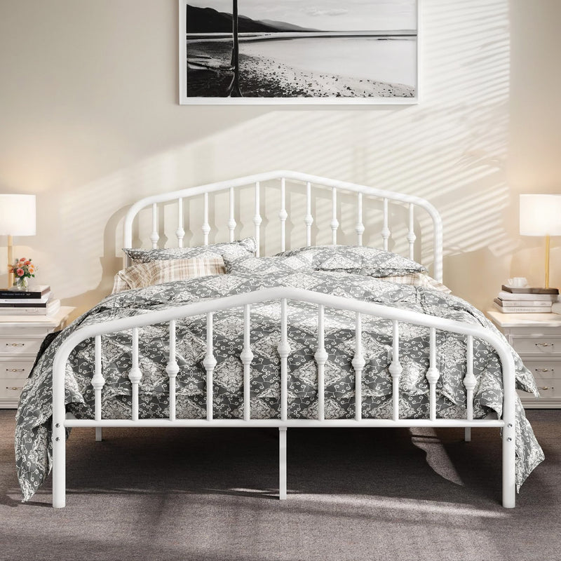 Vintage Metal Platform Bed Frame with Headboard and Footboard, No Springs Required