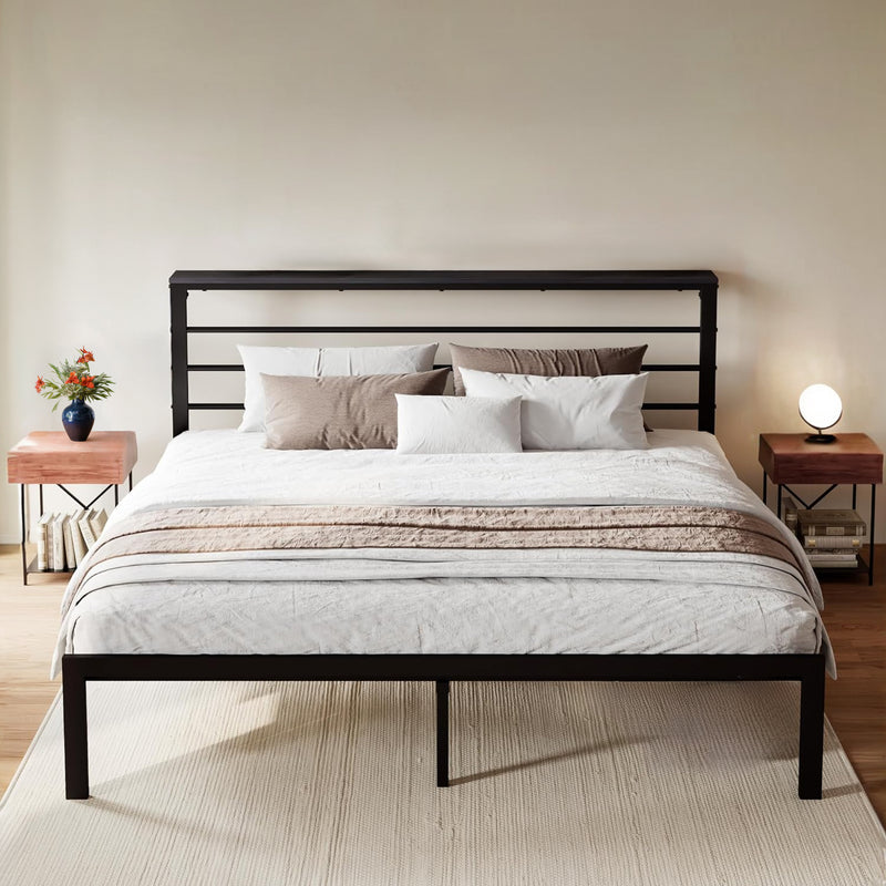 Bed Frame with Headboard Shelf and Strong Metal Foundation, No Box Spring Needed, Full/Queen/King