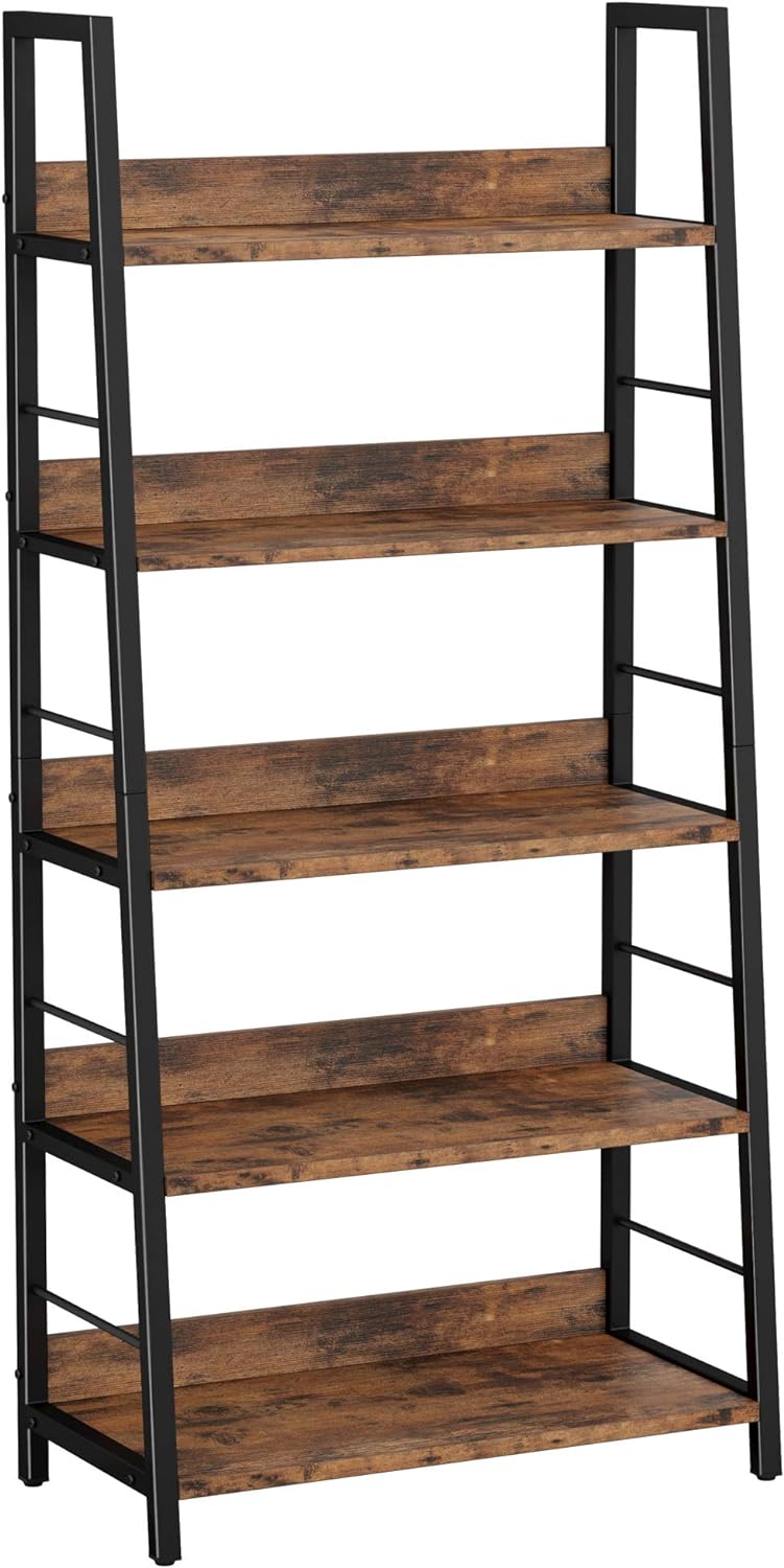 Industrial Bookshelves and Bookcases Ladder Shelf 5 Tier with Metal Frame