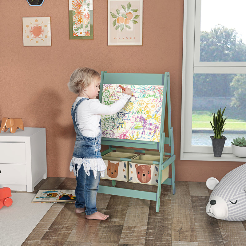 Easel for Kids, 3 in 1 Kids Art Easel with Double Sided Drawing Board and Storage Baskets