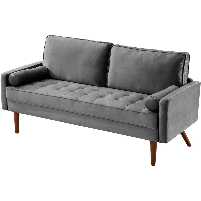 68-inch Velvet Couch Mid-Century 2 Seat Cushion Sofa with 2 Pillows