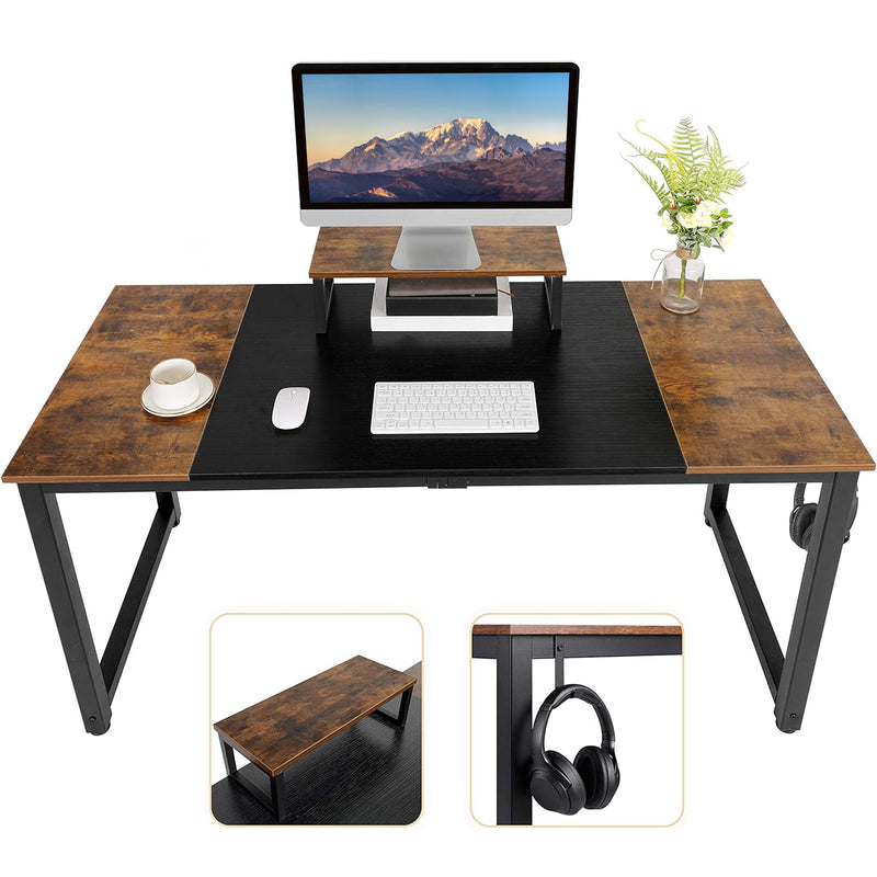 55-inch Computer Desk with Monitor Stand Small Table, Splice Board, Headphone Hook, Extra Strong Legs
