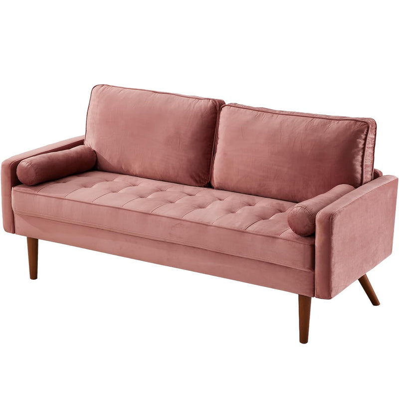 68-inch Velvet Couch Mid-Century 2 Seat Cushion Sofa with 2 Pillows