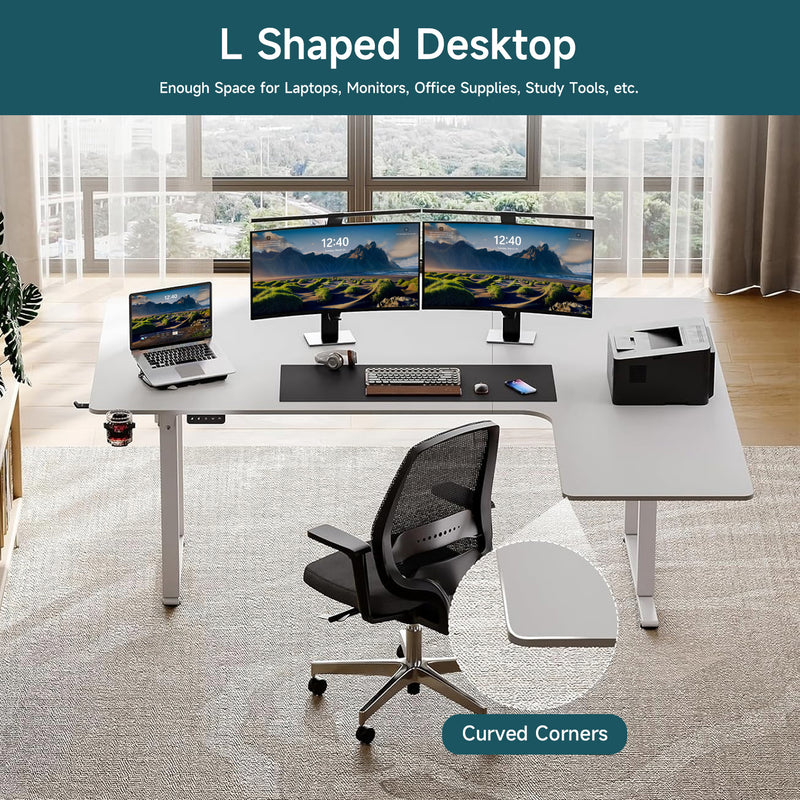 L Shaped Desk Electric Standing Desk with Dual Motors and Memory Controller, 63 x 43 Inch