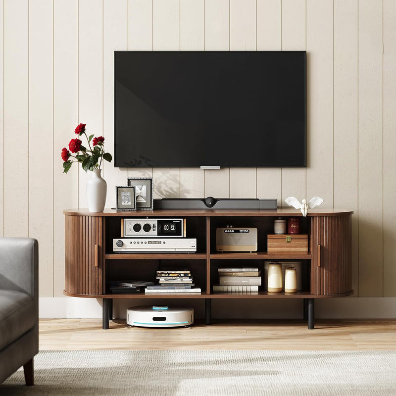 55 inch TV Cabinet with Storage, Storage Cabinet with Sliding Doors for Living Room, Bedroom
