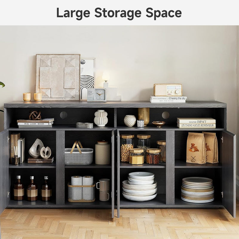 63" Storage Cabinet with Shelves and 4 Compartments For Kitchen, Living Room, Dining Room, Bedroom