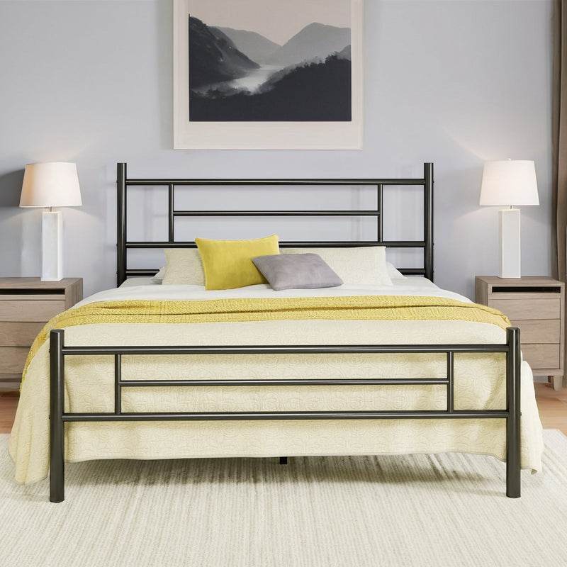 Metal Platform Bed Frame Black Bed Frame with Headboard and Footboard, Underbed Storage, Strong Metal Slats Support, Mattress Foundation, No Box Spring Needed