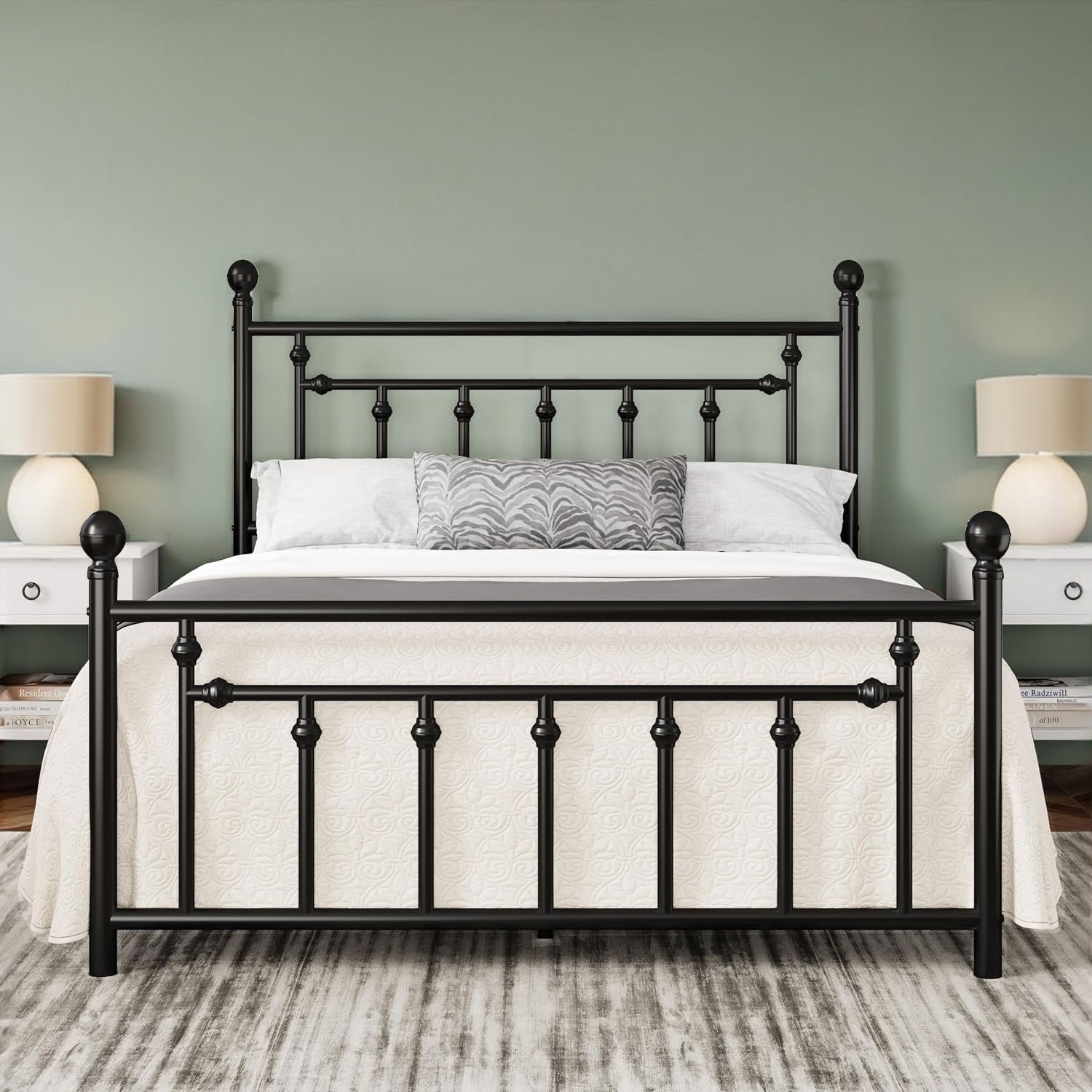 Metal Platform Bed Frame with Victorian Headboard and footboard - KING