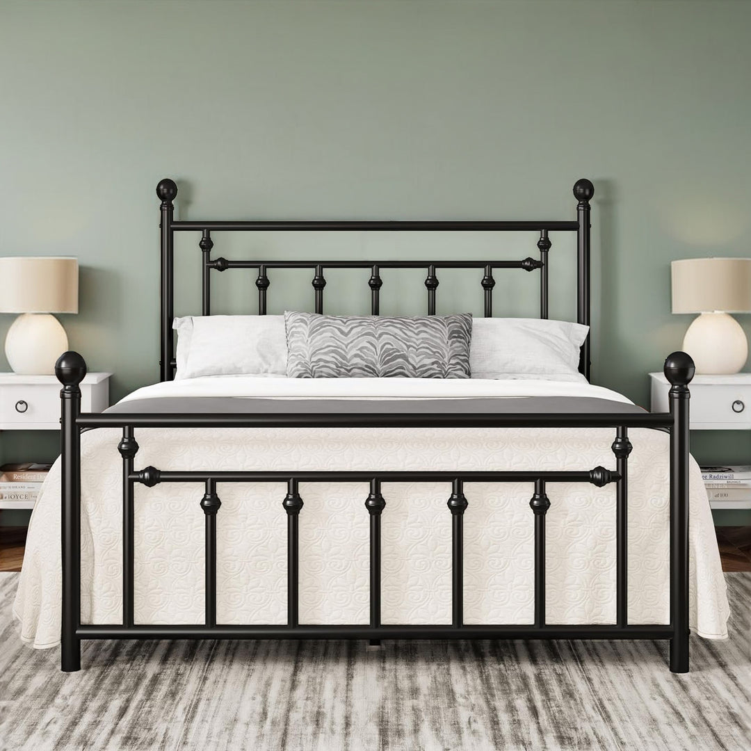 Metal Platform Bed Frame with Victorian Headboard and
