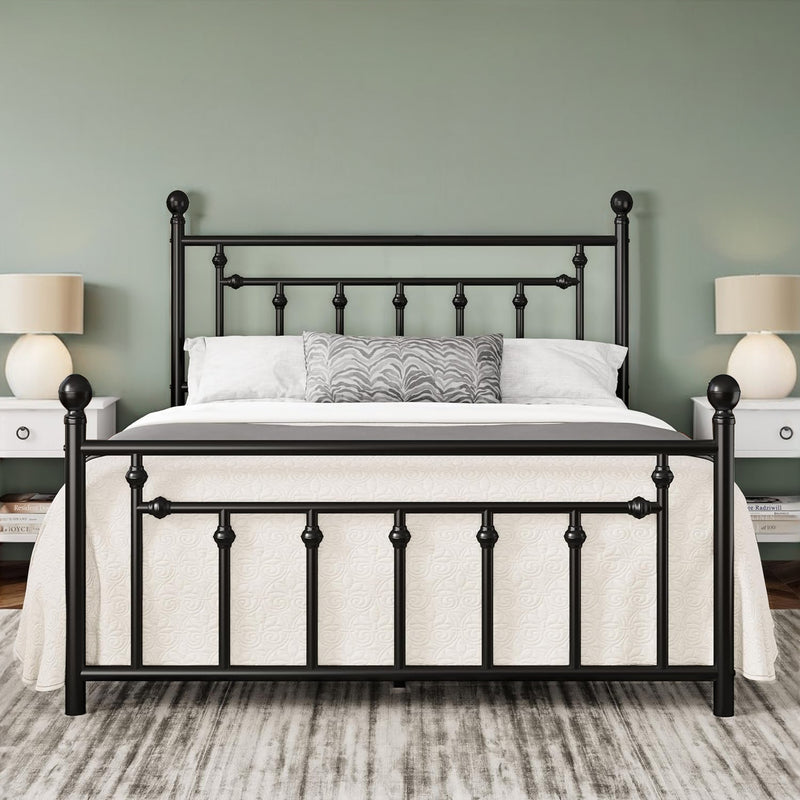 Metal Platform Bed Frame with Victorian Headboard and Footboard,Noise-Free,No Box Spring Required