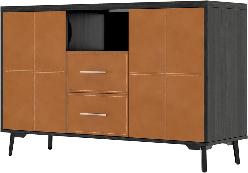 Leather Sideboard Dining Buffet Table Home Bar Kitchen Cabinet with Storage