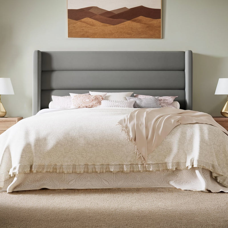 Velvet Platform Bed Frame with Vertical Tufted Wingback Headboard Under Bed Storage, No Box Spring Required