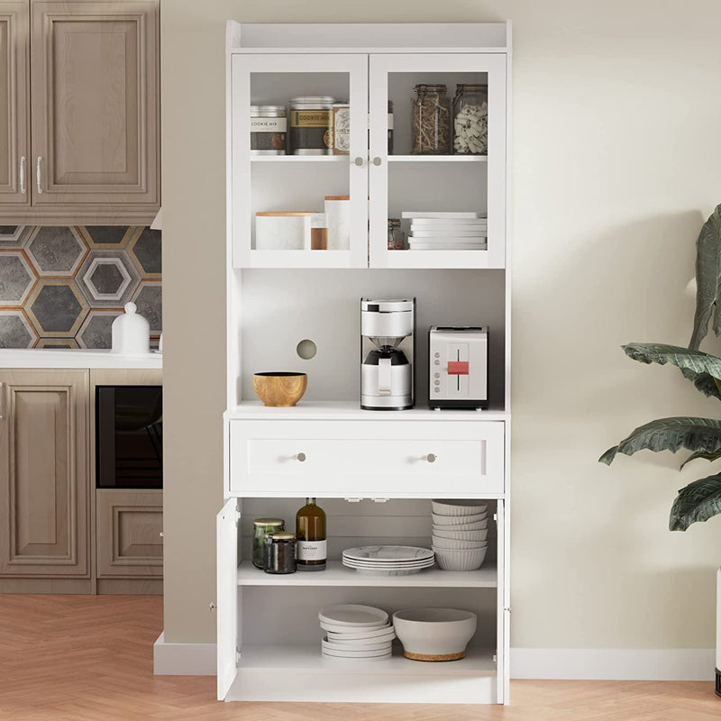 Ohwill Kitchen Pantry Storage Cabinet Kitchen Buffet with Hutch, Doors, and Adjustable Shelves, White