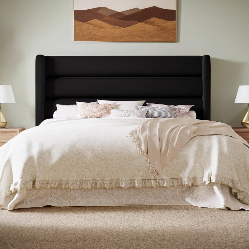 Velvet Platform Bed Frame with Vertical Tufted Wingback Headboard Under Bed Storage, No Box Spring Required