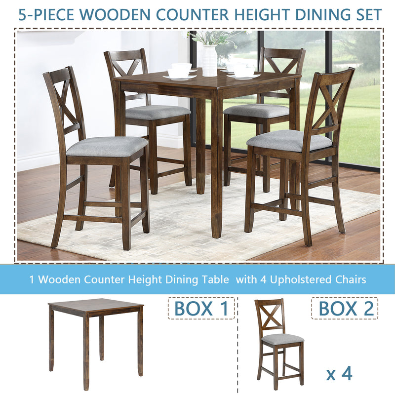 5 Piece Dining Table Set Dining Table Set for 4, Wooden Kitchen Table with 4 Upholstered Chairs