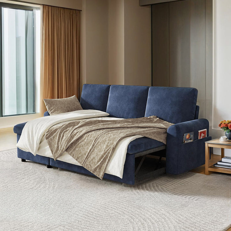 L Shaped Sleeper Sofa with Storage Chaise, Pull Out Couch Bed with 2 Pillows, Sectional Sleeper Couch for Living Room