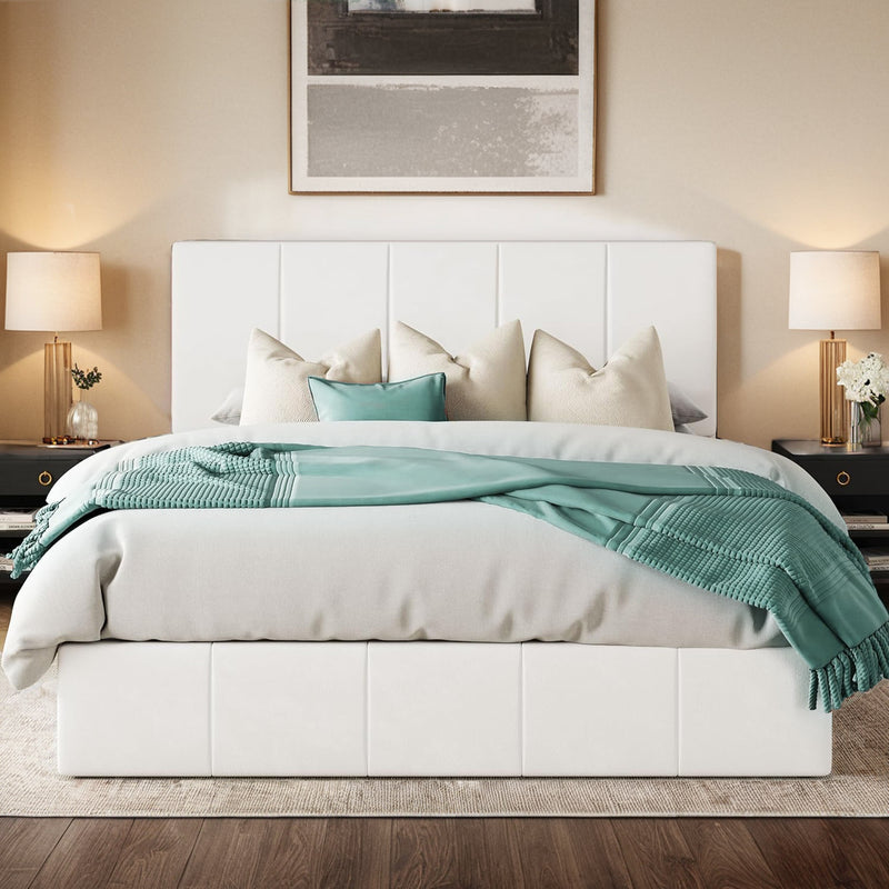 Upholstered Platform Bed Velvet Lift Up Storage Bed Frame with Vertical Channel Tufted Headboard, Hydrualic Underneath Storage, Wooden Slats Support