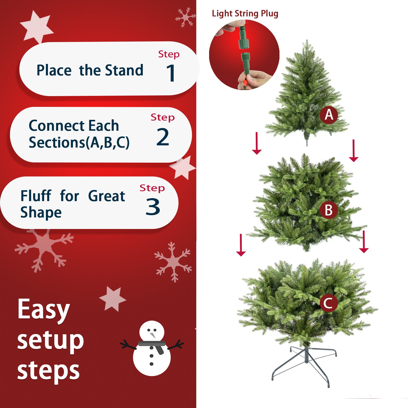 6.5ft PreLit PE&PVC Artificial Christmas Tree with Metal Stand and 45